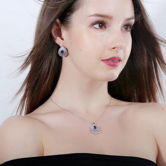 Océane Blue Teardrop Crystal Necklace & Earrings Set