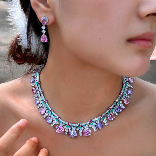 Dahlia Pink & Purple Crystal Jewelry Set