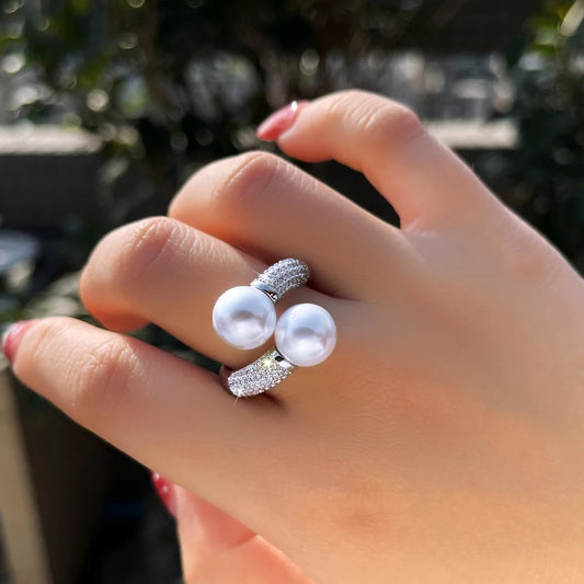 Pearl Duet Pavé Crystal Ring