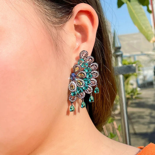 Serena Peacock Green Tassel Earrings