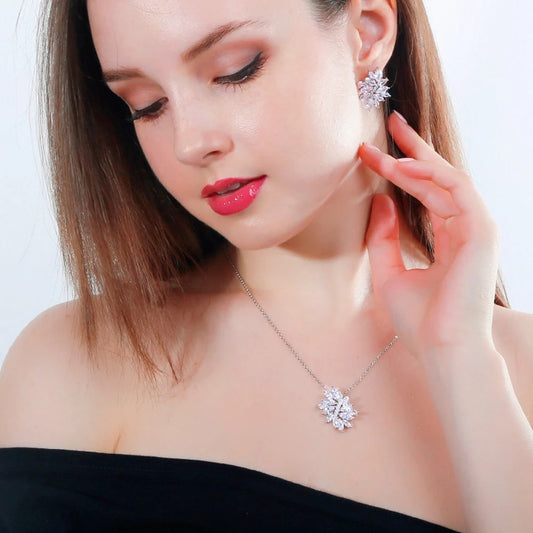Fiorenza Flower Crystal Necklace & Earrings Set