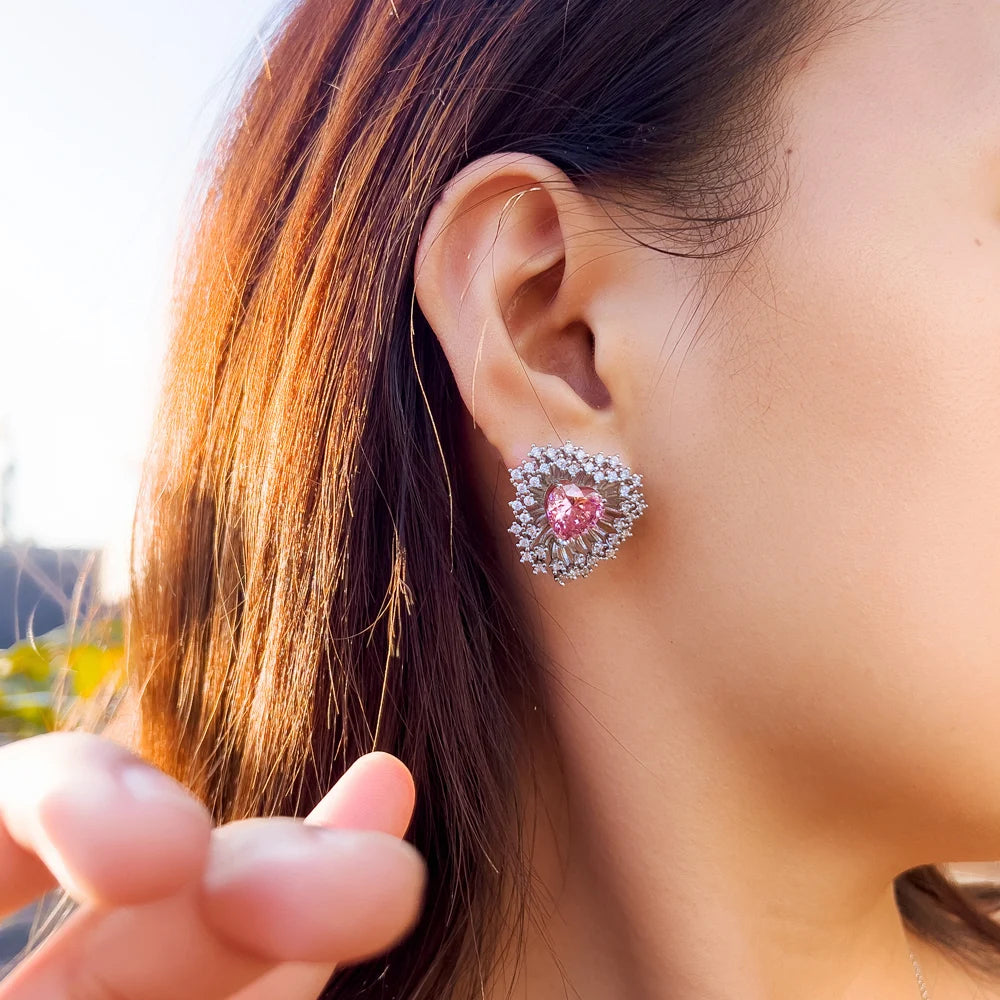 Amora Pink Heart Firework Stud Earrings