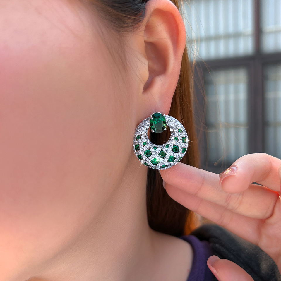 Serena Green Pavé Round Drop Earrings