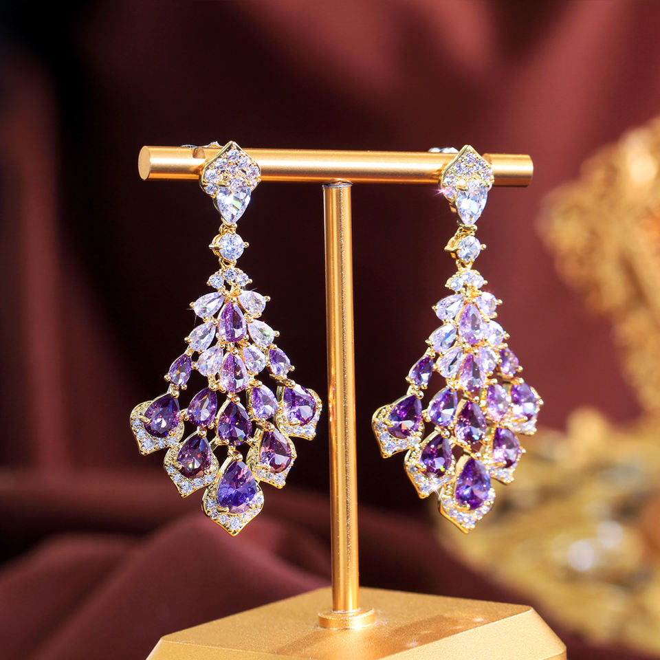 Violetta Purple Crystal Drop Earrings