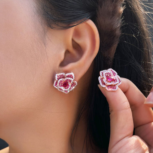 Rosara Pavé Rose Stud Earrings