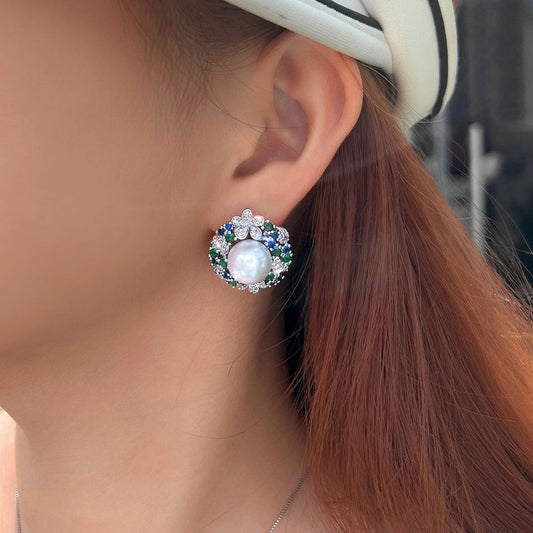 Bleuette Pearl Flower Stud Earrings