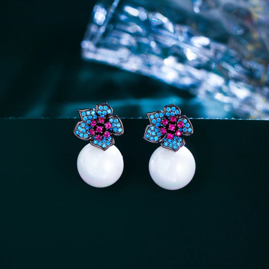Mira Blue Pink Zircon Earrings