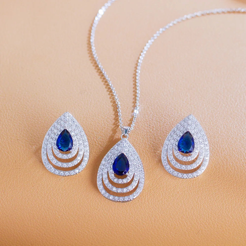 Océane Blue Teardrop Crystal Necklace & Earrings Set