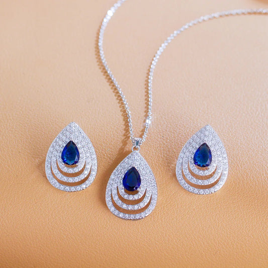 Océane Blue Teardrop Crystal Necklace & Earrings Set