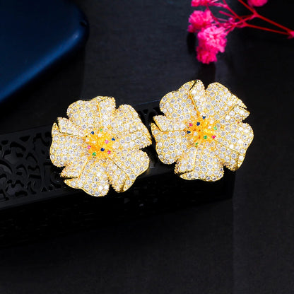 Marigold Pavé Flower Drop Earrings