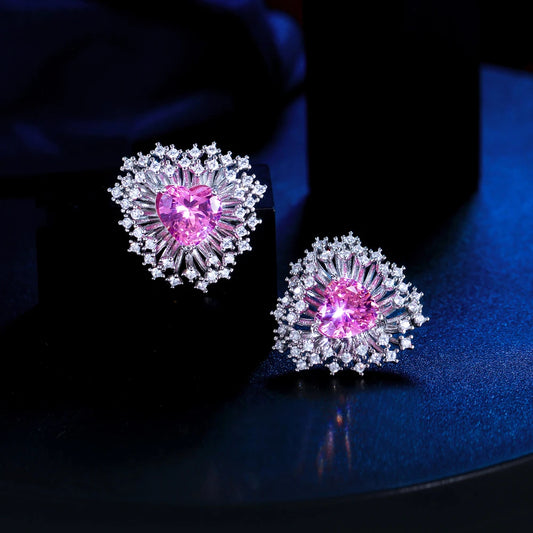 Amora Pink Heart Firework Stud Earrings