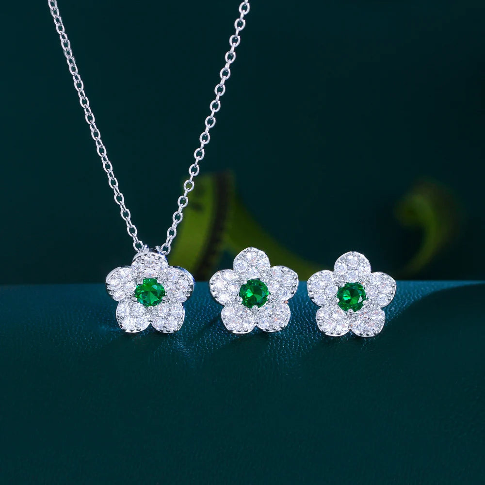 Margaux Pavé Flower Necklace & Earrings Set