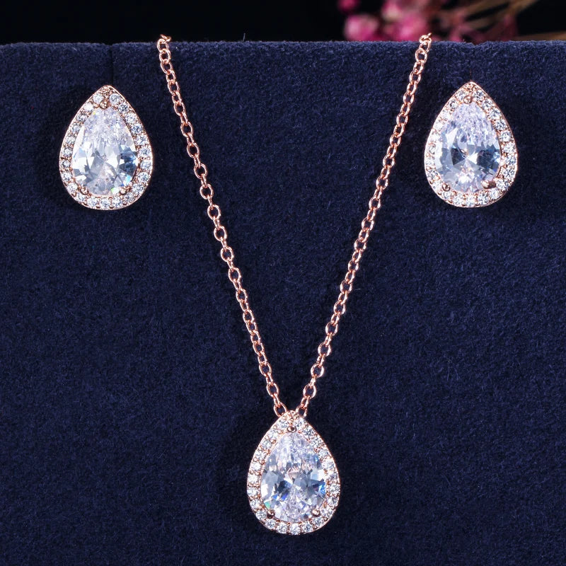 Cléone Teardrop Crystal Necklace & Earrings Set