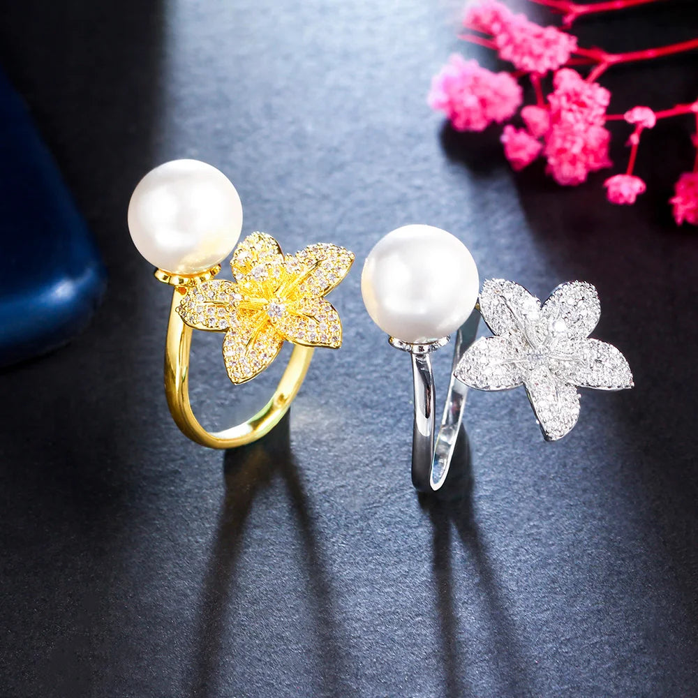 Pearl Petal Crystal Ring