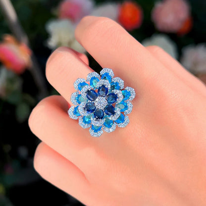 Sapphire Bloom Adjustable Ring