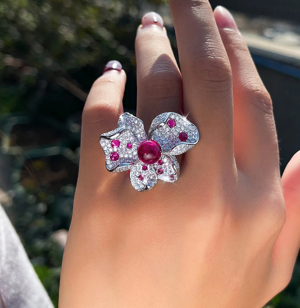 Rosalie Red Flower Cocktail Ring