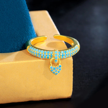 Turquoise Heart Open Cuff Ring