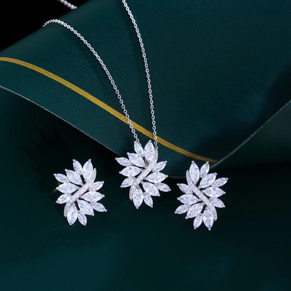 Fiorenza Flower Crystal Necklace & Earrings Set