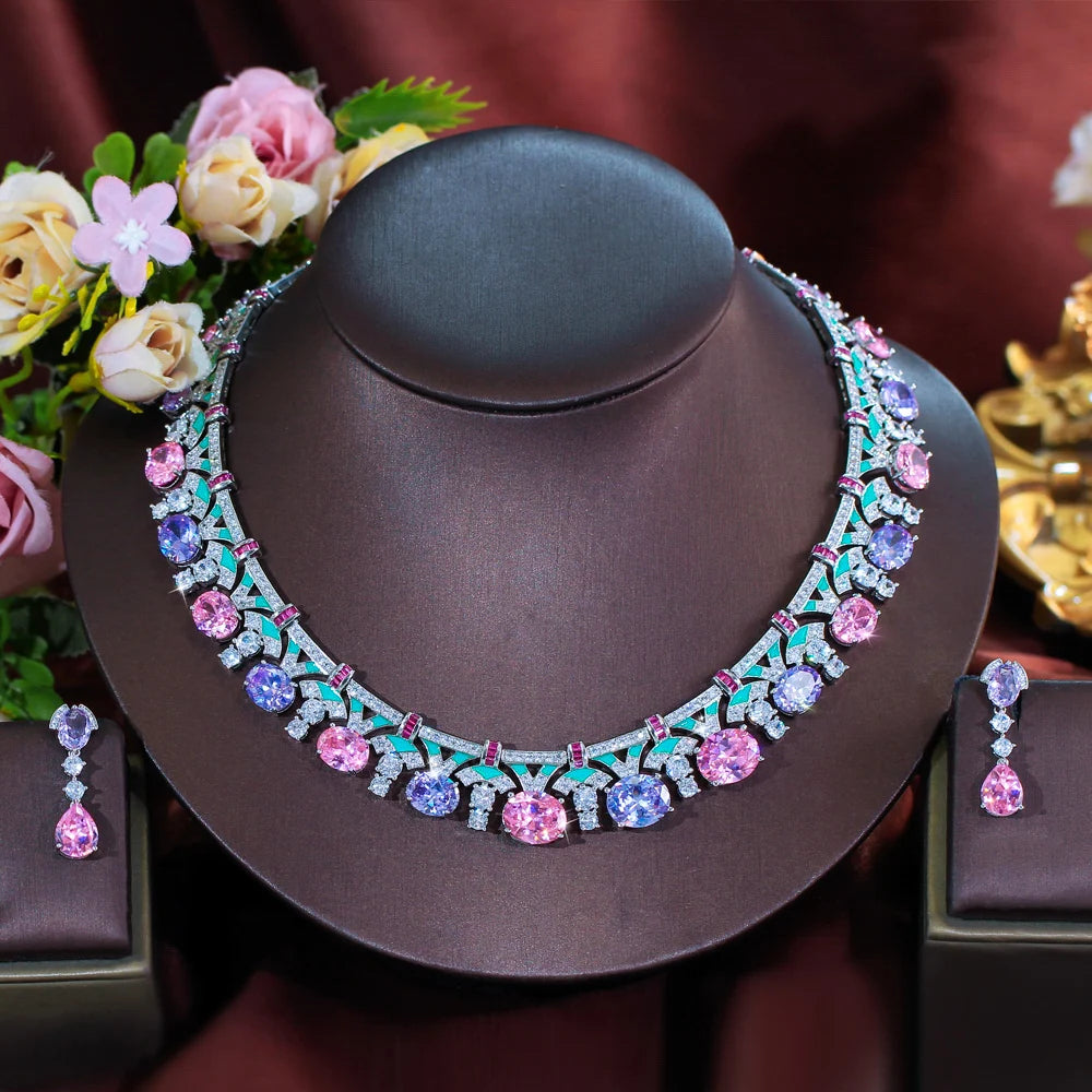 Dahlia Pink & Purple Crystal Jewelry Set