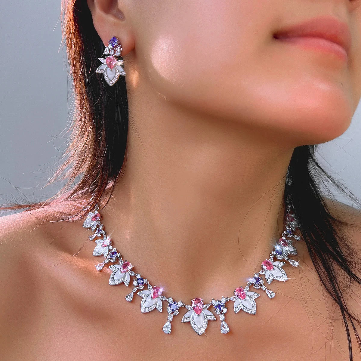 Mirabelle Purple & Pink Crystal Necklace Set