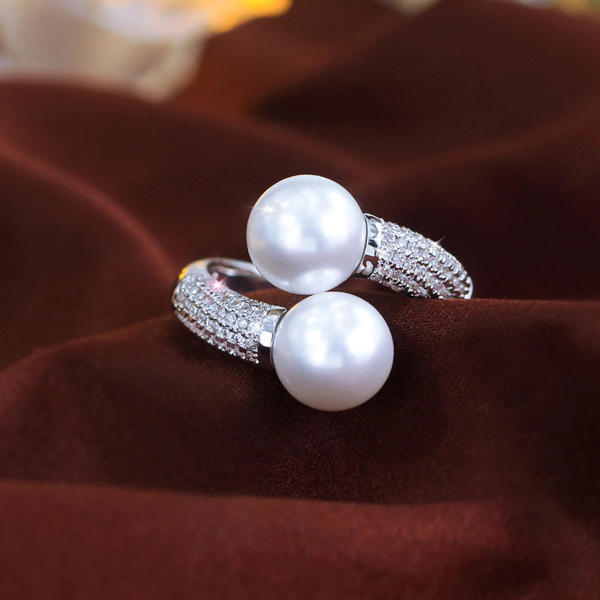 Pearl Duet Pavé Crystal Ring