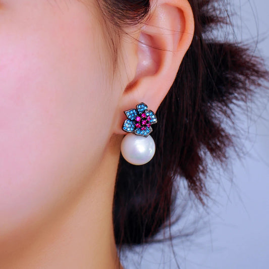 Mira Blue Pink Zircon Earrings