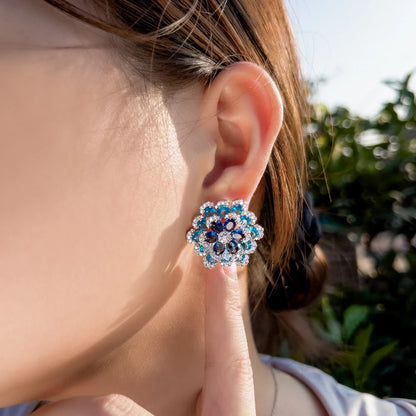 Azurea Blue 3D Flower Stud Earrings