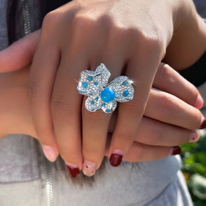 Azure Bloom Pavé Cocktail Ring