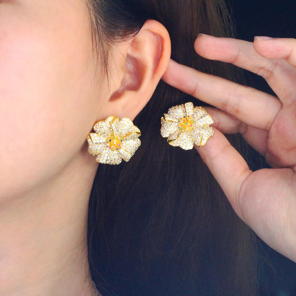 Marigold Pavé Flower Drop Earrings