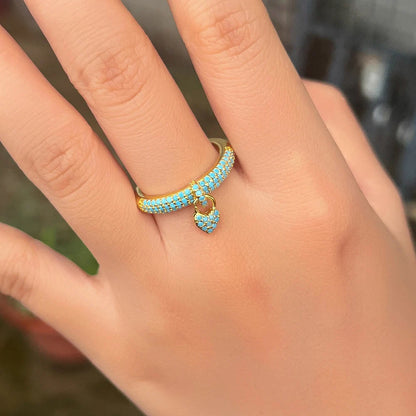 Turquoise Heart Open Cuff Ring