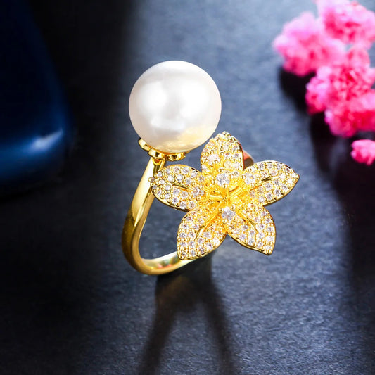 Pearl Petal Crystal Ring