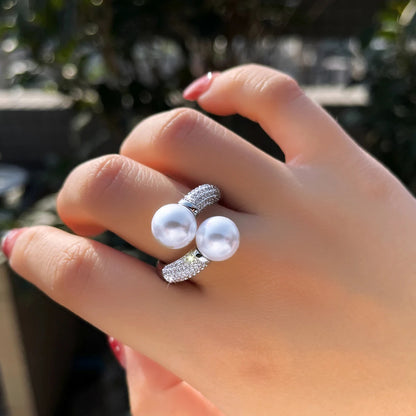 Pearl Duet Pavé Crystal Ring
