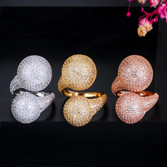 Golden Pavé Sphere Ring