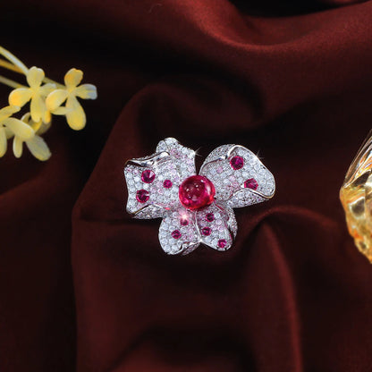 Rosalie Red Flower Cocktail Ring
