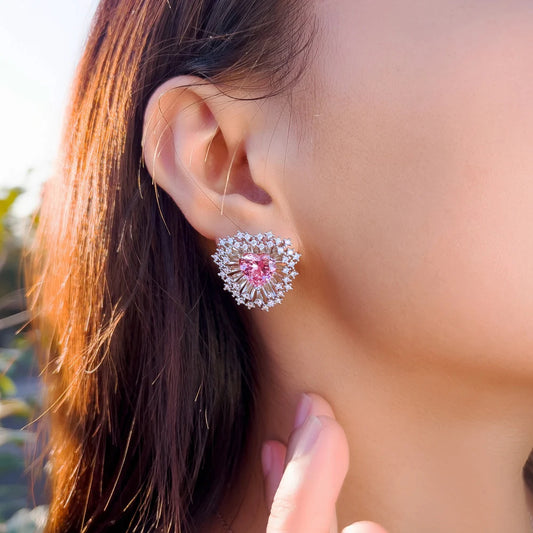 Amora Pink Heart Firework Stud Earrings