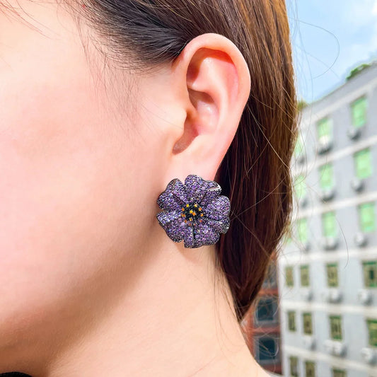 Violetta Purple Flower Stud Earrings