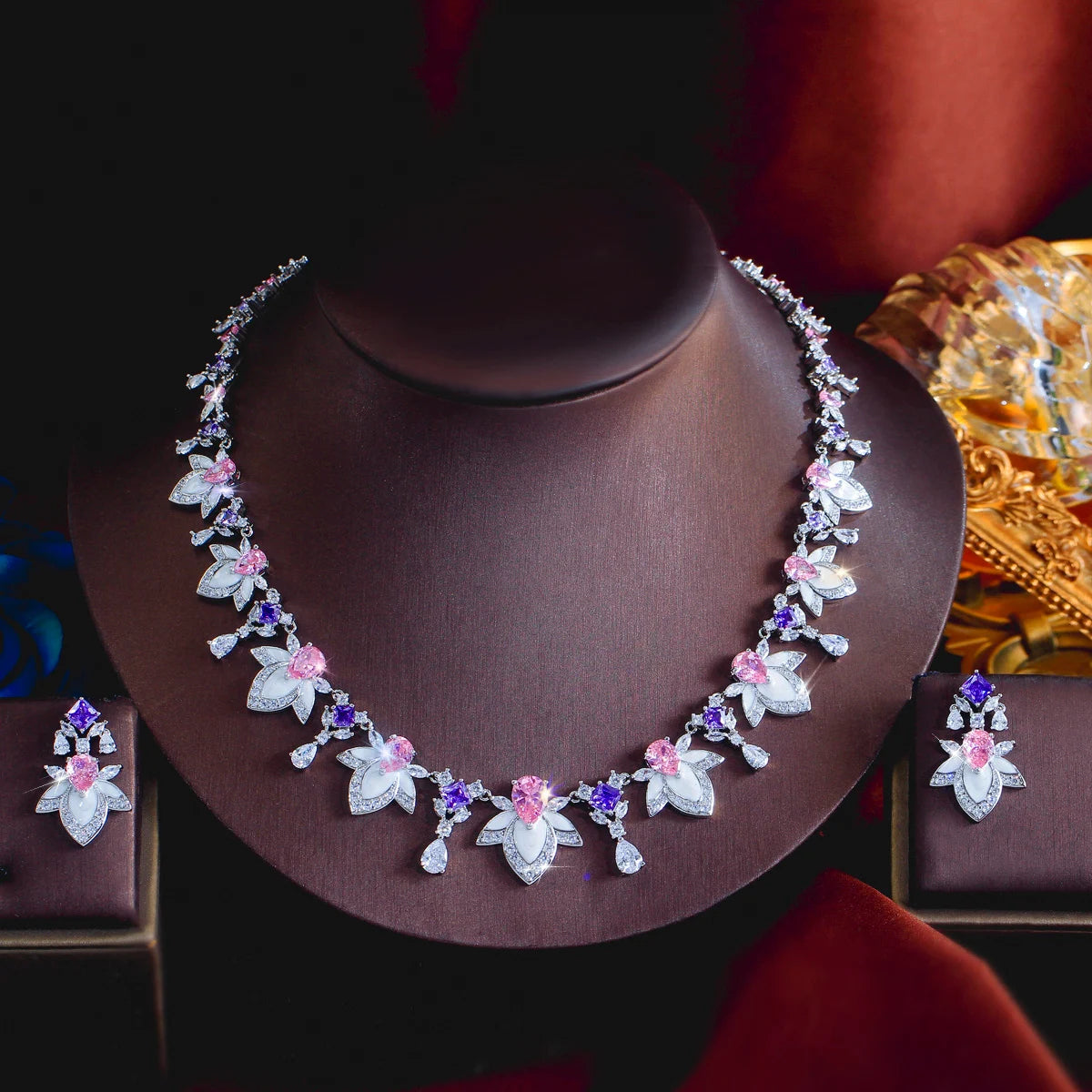 Mirabelle Purple & Pink Crystal Necklace Set