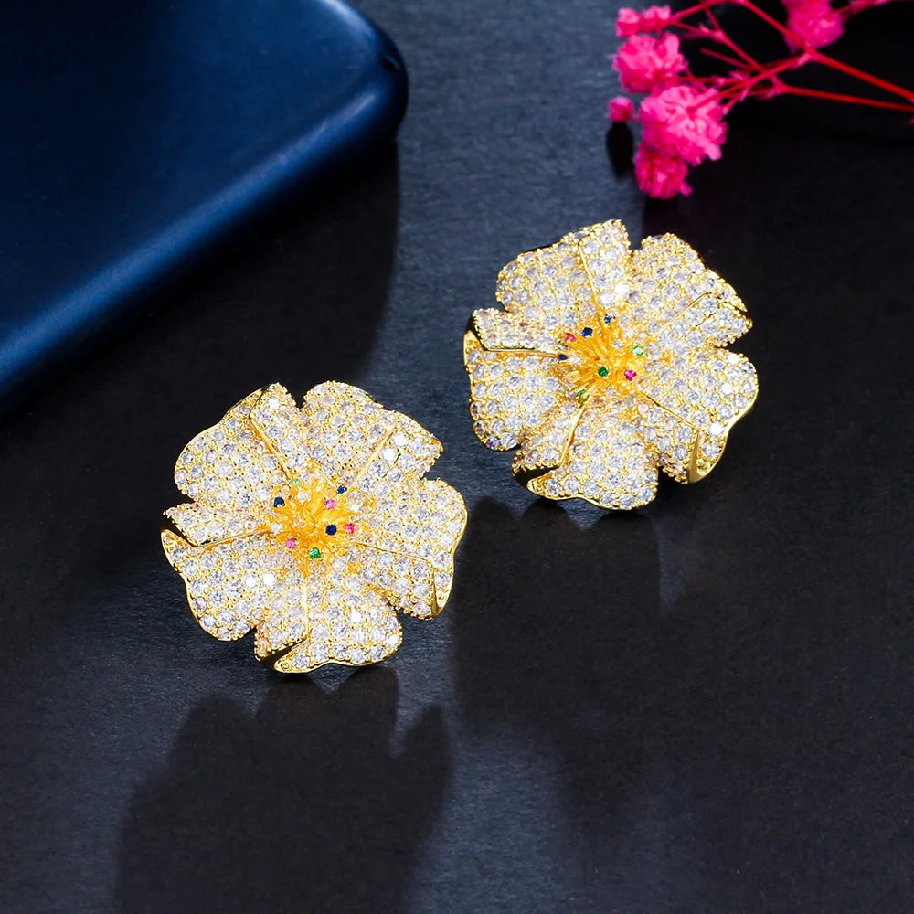 Marigold Pavé Flower Drop Earrings