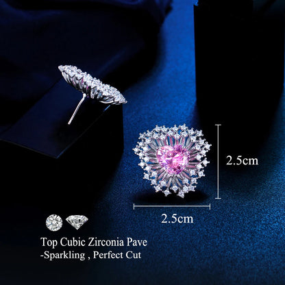 Amora Pink Heart Firework Stud Earrings