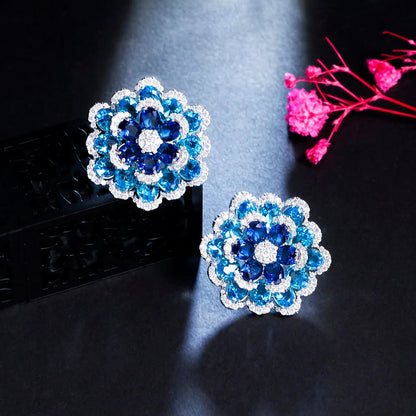 Azurea Blue 3D Flower Stud Earrings