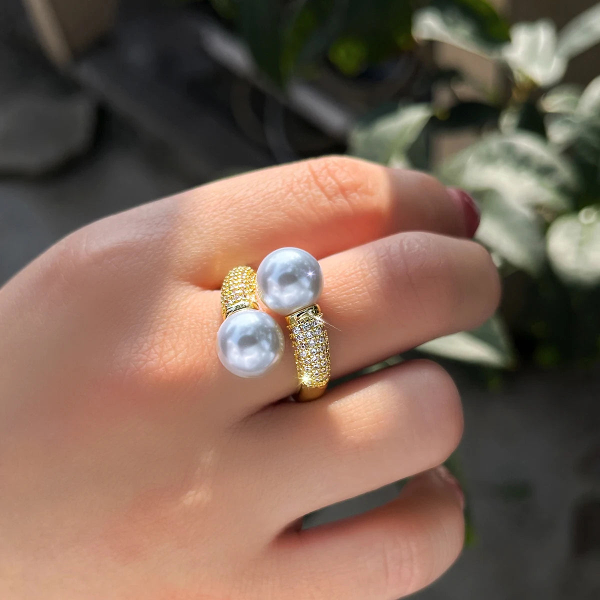 Pearl Duet Pavé Crystal Ring