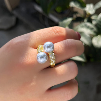 Pearl Duet Pavé Crystal Ring