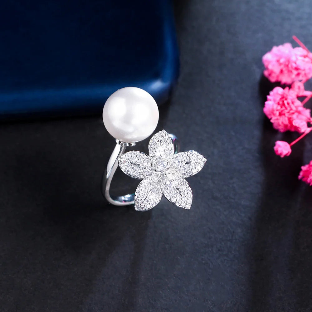 Pearl Petal Crystal Ring