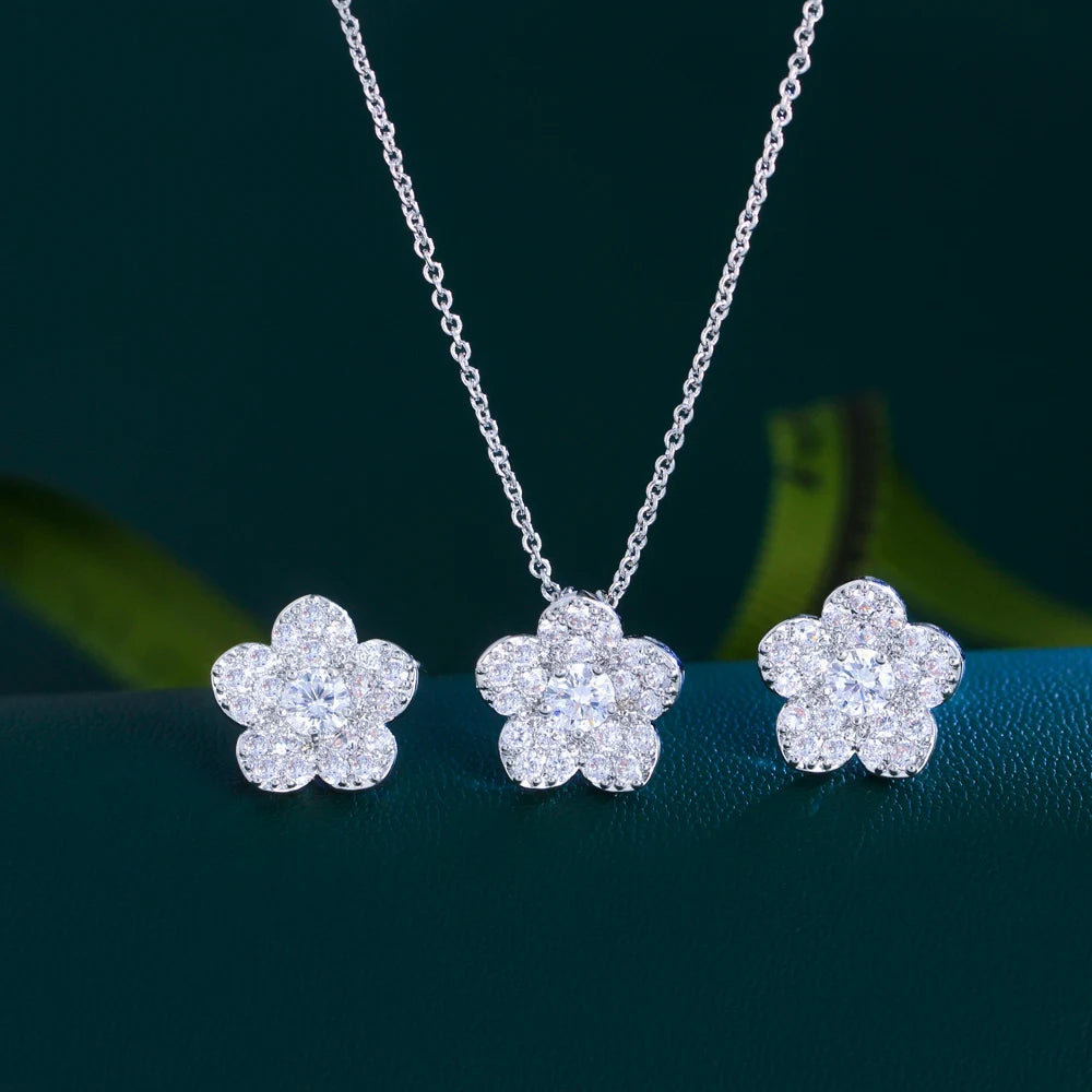 Margaux Pavé Flower Necklace & Earrings Set