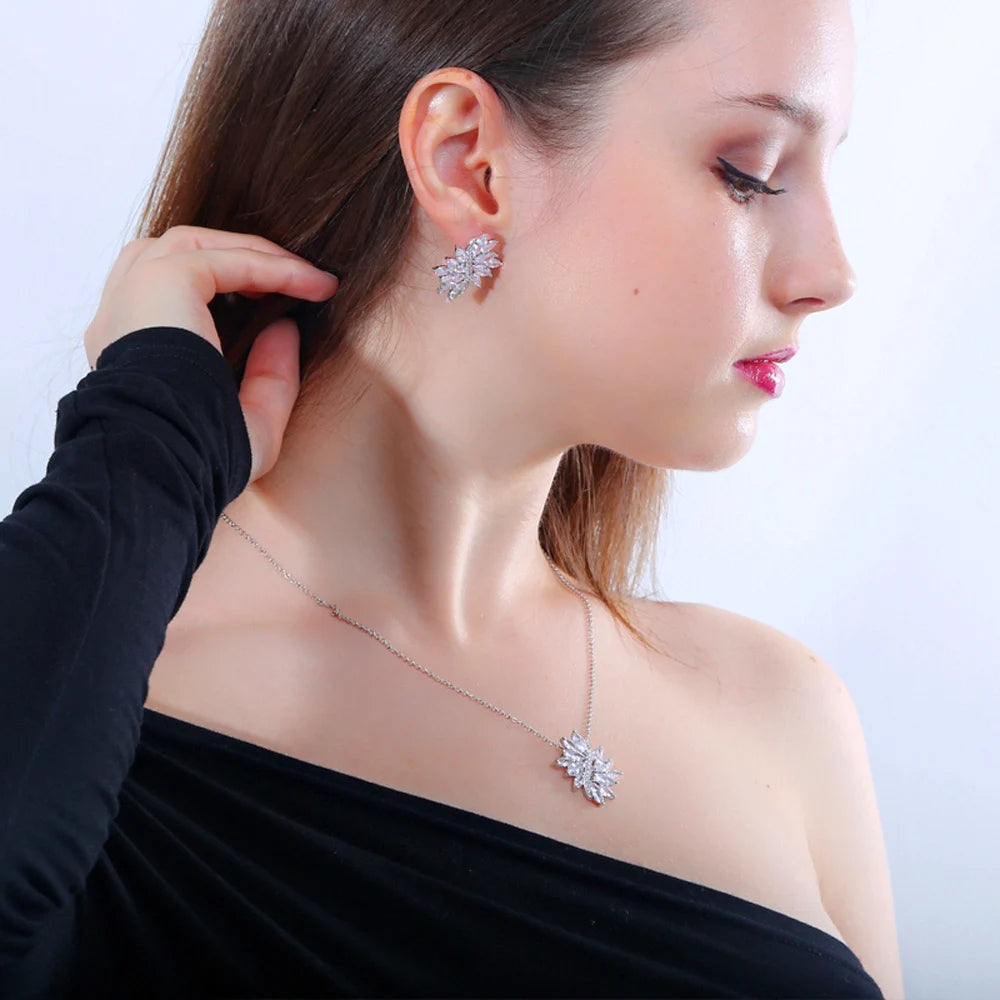 Fiorenza Flower Crystal Necklace & Earrings Set