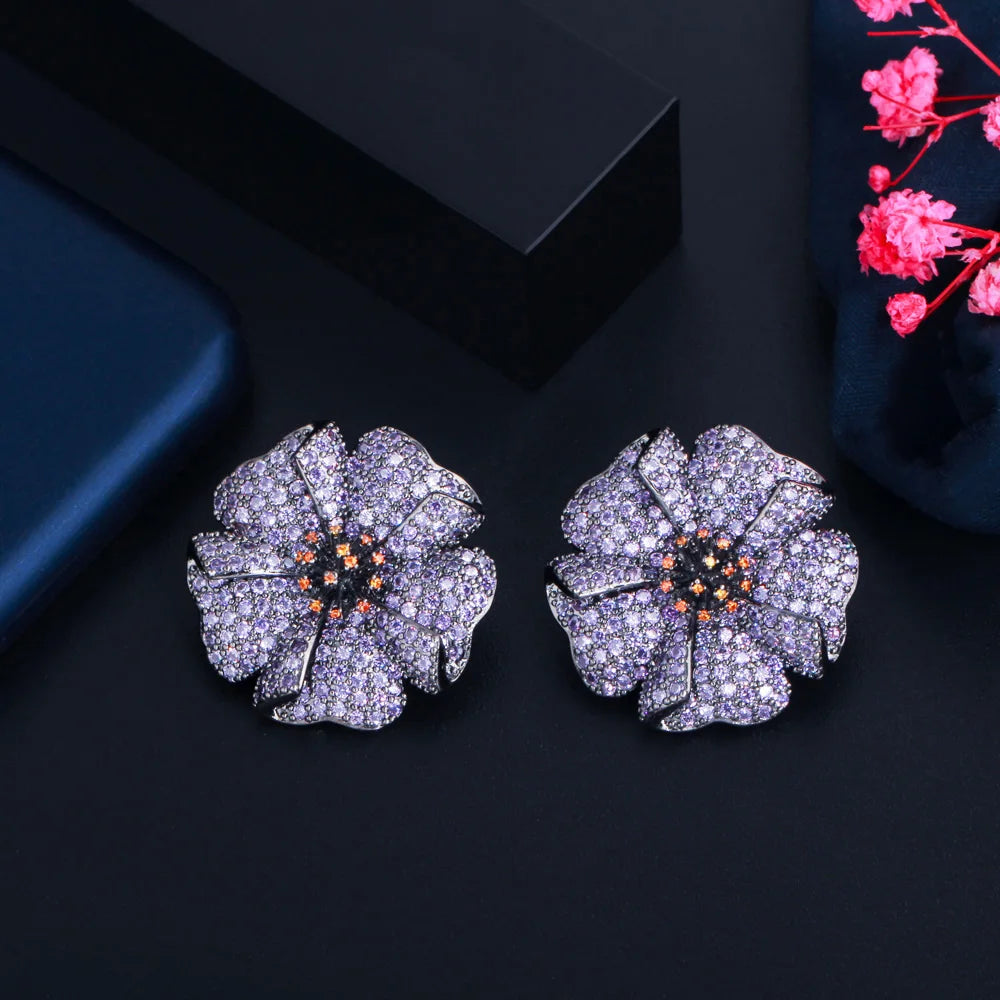 Violetta Purple Flower Stud Earrings