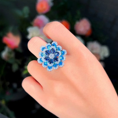 Sapphire Bloom Adjustable Ring