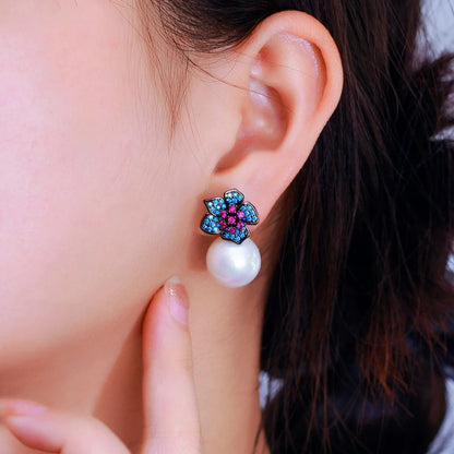 Mira Blue Pink Zircon Earrings