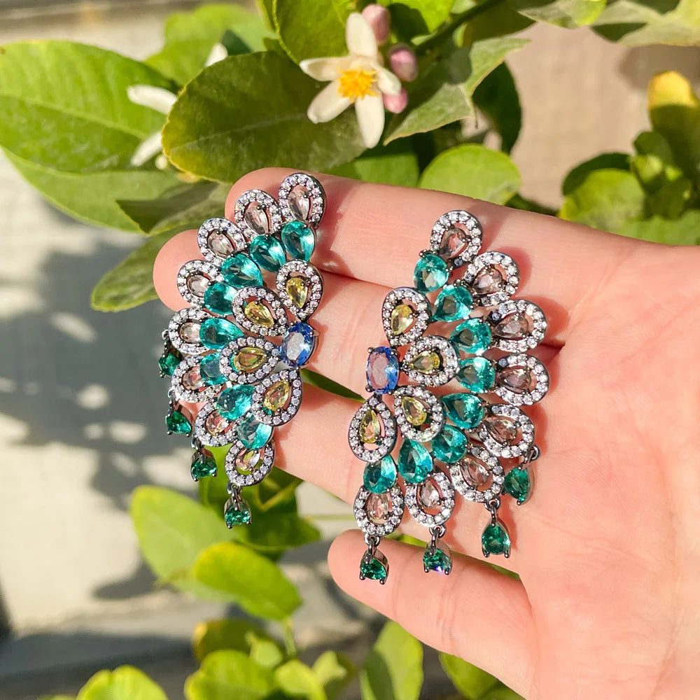 Serena Peacock Green Tassel Earrings