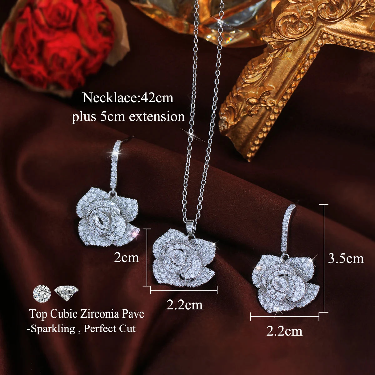 Fleurette Rose-Gold Flower Pendant Set
